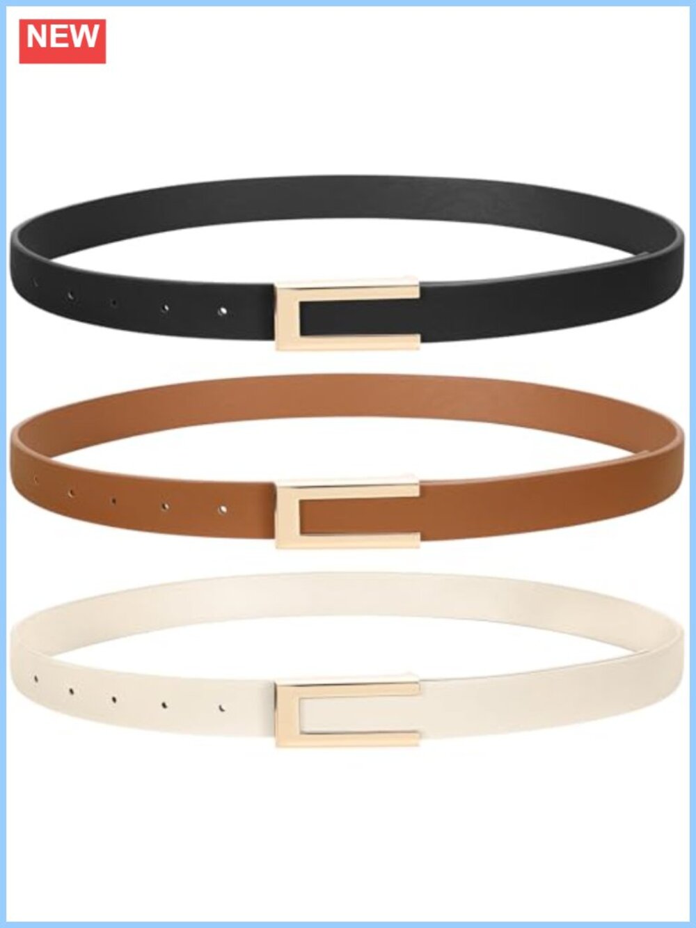 3 Pack Skinny Leather Belts for Women Slim Fit Dress Jeans Alloy Buckle 0.9"